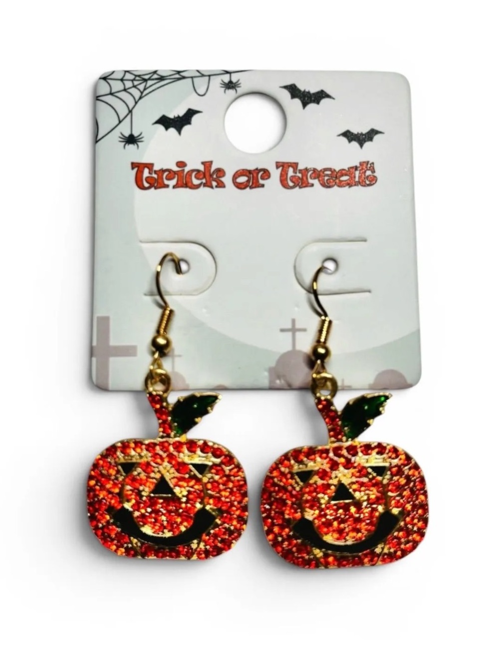 Rhinestone Sparkly Pumpkin Jack-O-Lantern Earrings